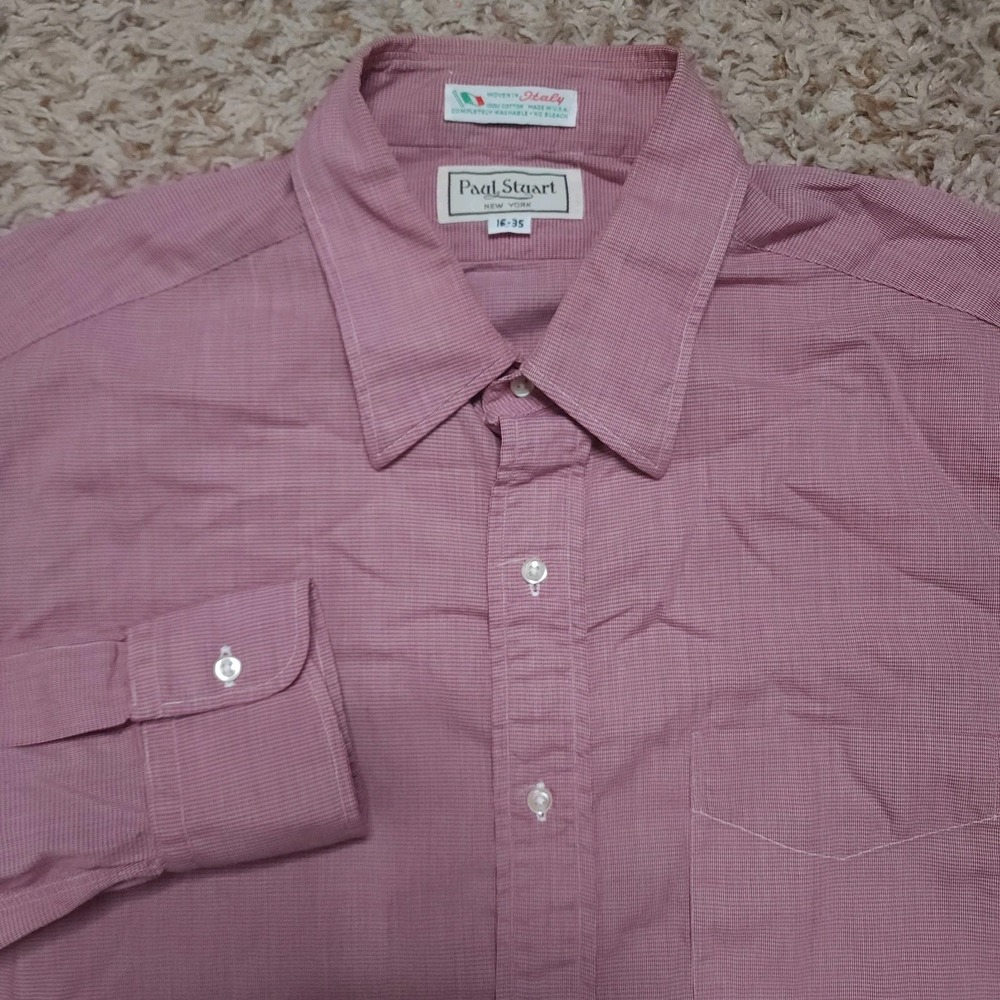 Paul Stuart Maroon Mens 16 / 35 M Long Sleeve Button Up Casual Made In USA Shirt